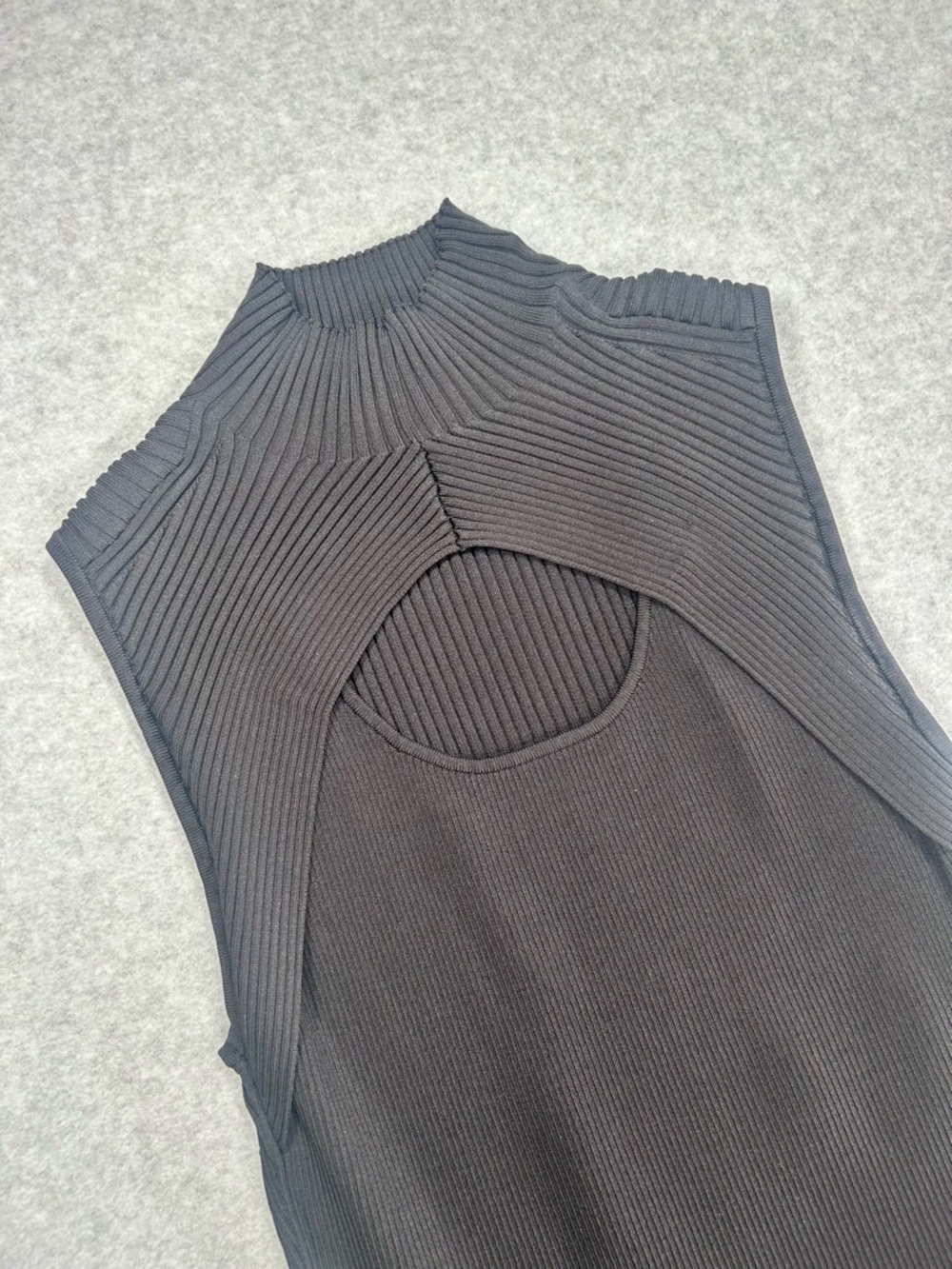 White House Black Market Black Ribbed Sleeveless Top with Mock Neck